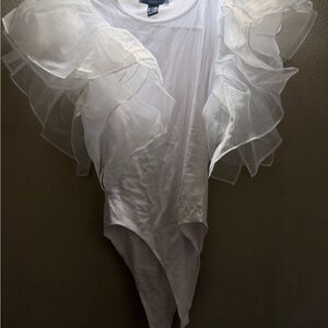 Forever 21 new White Ruffle Sleeve Ribbed Bodysuit